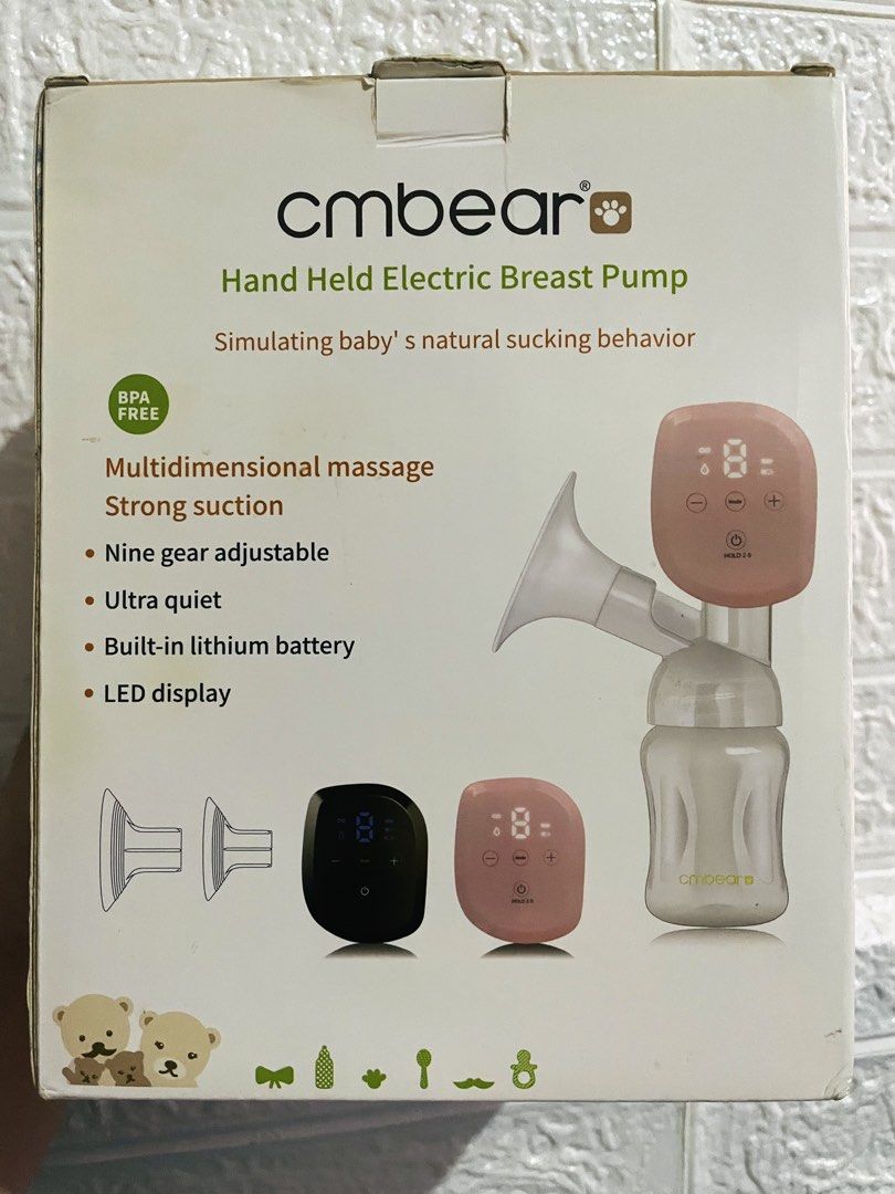 Cmbear breast pump (Category: Breastfeeding & Bottle Feeding) located in Manila. Submitted by myshanshine (Listing ID 1469783410, Image 2). Description: Cmbear hand helf electric breast pump Nine gear adjustable Ultra quiet Built-in lithium battery LED display.