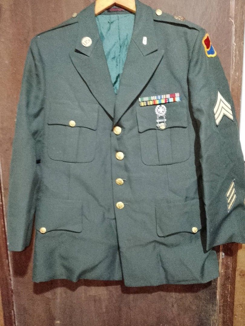 cold war u.s army uniform (Category: Coats, Jackets and Outerwear) located in Pandi. Submitted by jeffreysflores17 (Listing ID 1469881885, Image 1). Description: Rare Named & Researched Cold War US Army Class A Dress Uniform Jacket - 24th Infantry Division / 227th Maintenance Bn (Korea-Tailored) Up for auction is a highly historical, 100% authentic, and fully attributed Cold War-era U.S. Army Green Class A Uniform Jacket (AG-344). This is not jus