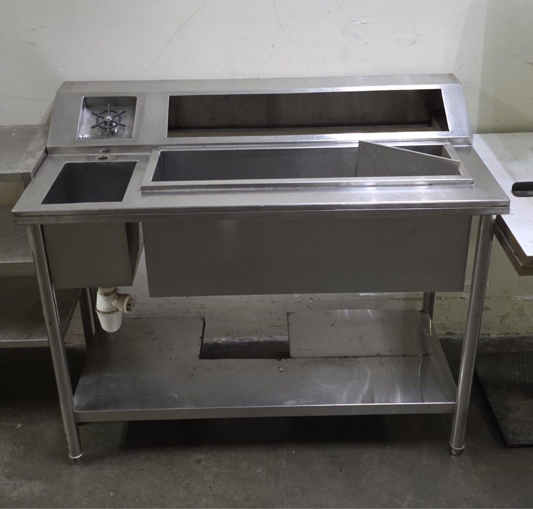Commercial Stainless Steel Prep Table With Sink And Shelving, Furniture ...