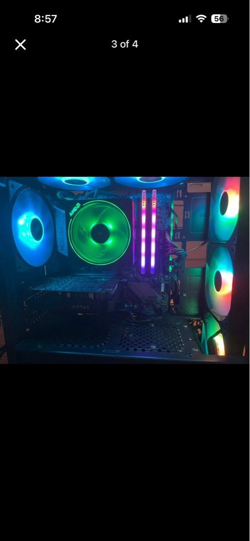 Computer (Category: Desktops) located in Manila. Submitted by gavin.77 (Listing ID 1469885366, Image 3). Description: Ryzen 2400g (w/Box) MSI B450m Mortar (w/Box) GTX 1050ti 4gb (w/Box) 16gb RGB T-Force Delta (8x2)(w/Box) 500watts Thermaltake PSU (w/Box) Deepcool RF 120 RGB (3x) (w/Box) Tecware Front Fan (2 reverse) and 1 normal fanblade HDD:1TB WD blue SSD: 240GB WD Green With (OS:Windows 10 Home) (w/Box) Tecware Nexus M (no Box) AMD Wraith Pris