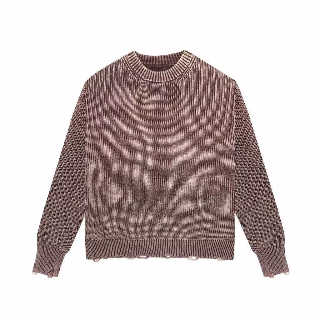 CONCEIT knit sweater cropped reversed seams (Category: Coats, Jackets and Outerwear) located in Mexico. Submitted by 0010hauls (Listing ID 1469824065, Image 1). Description: - Color: Brown - Style: Vintage distressed ribbed knit sweater - Fit: Relaxed heavyweight knit with classic crewneck - Details: Textured vertical ribbing and distressed hem/cuffs - Size: S (Check size chart for exact measurements).