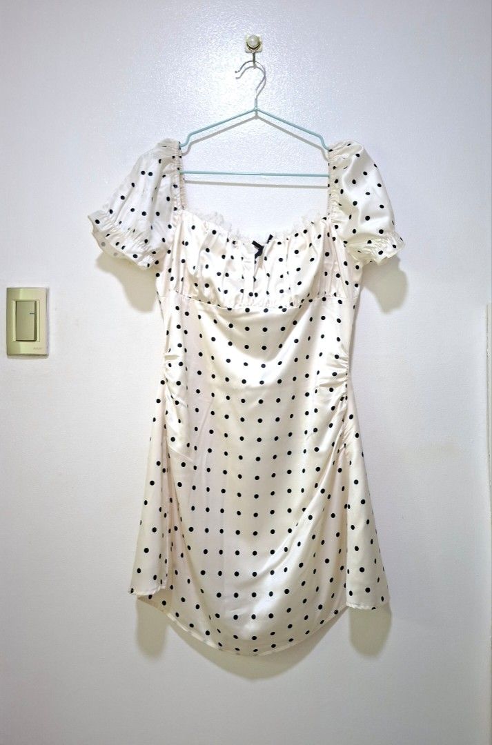 Coquette Cream Polka Dot Puff Sleeve Mini Silk SatinDress with Bow (Category: Dresses) located in Cabanatuan. Submitted by riworks (Listing ID 1463509607, Image 2). Description: .