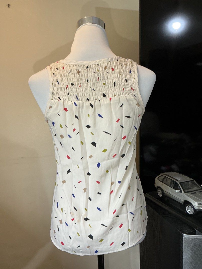 Cream Sleeveless V-neck Top (Category: Blouses) located in Quezon City. Submitted by shopabilitymnl (Listing ID 1469828278, Image 2). Description: Size: Small NO issue Mannequins’s Size: - Bust: 36-37 inches - Length: 23 inches.