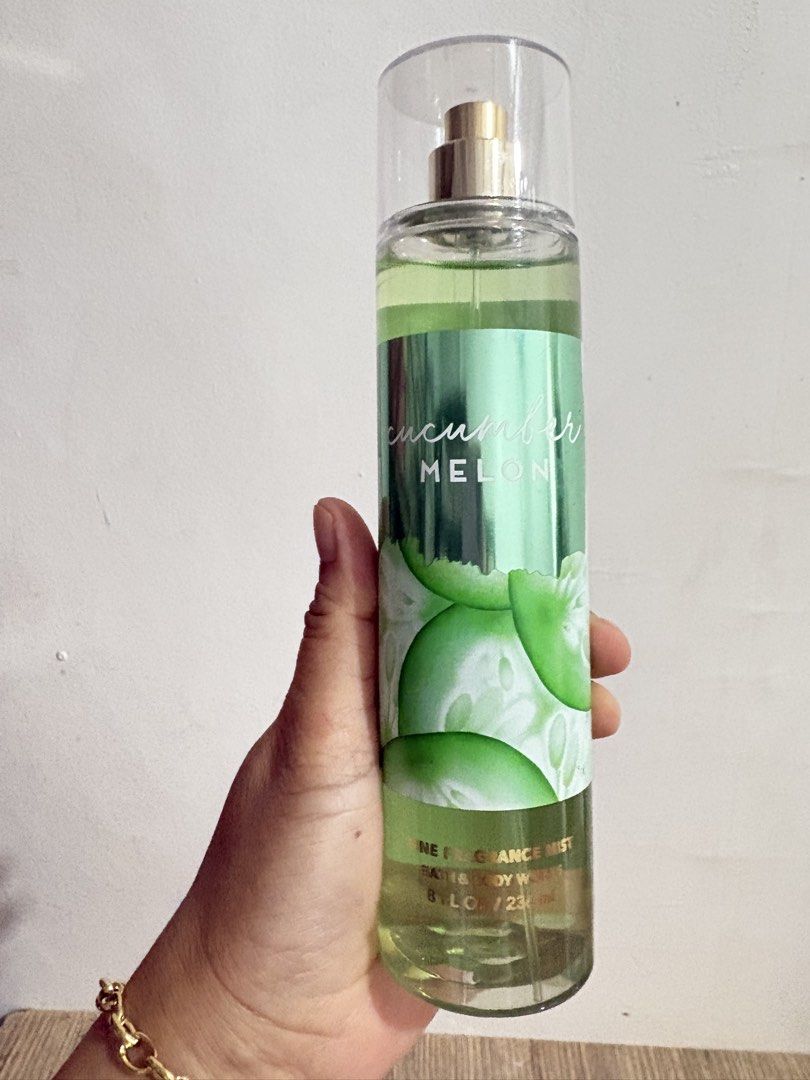 Cucumber Melon Mist by Bath & Body Works (Category: Fragrance & Deodorants) located in Taguig. Submitted by blissdreana (Listing ID 1469915934, Image 1). Description: Imported from Canada Brand new Fragrance Profile • Top Notes: Crisp cucumber, watery honeydew, and summer cantaloupe • Heart Notes: Sparkling grapefruit • Base Notes: Sheer woods • Vibe: Cool, sweet, clean, and nostalgic.