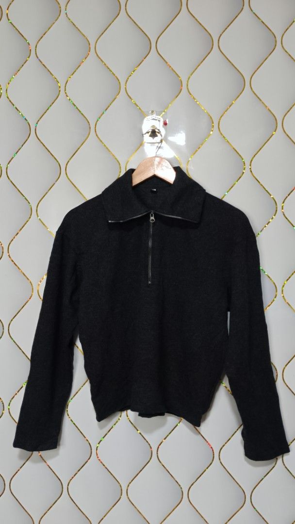 Dark Grey Quarter Zip Sweater (Category: Coats, Jackets and Outerwear) located in Manila. Submitted by zariyah.1986 (Listing ID 1469778166, Image 1). Description: Dark grey quarter zip sweater in a soft knit and relaxed fit. Versatile and easy to layer for cold weather. Fits sizes S-L. Send a message for measurements!.