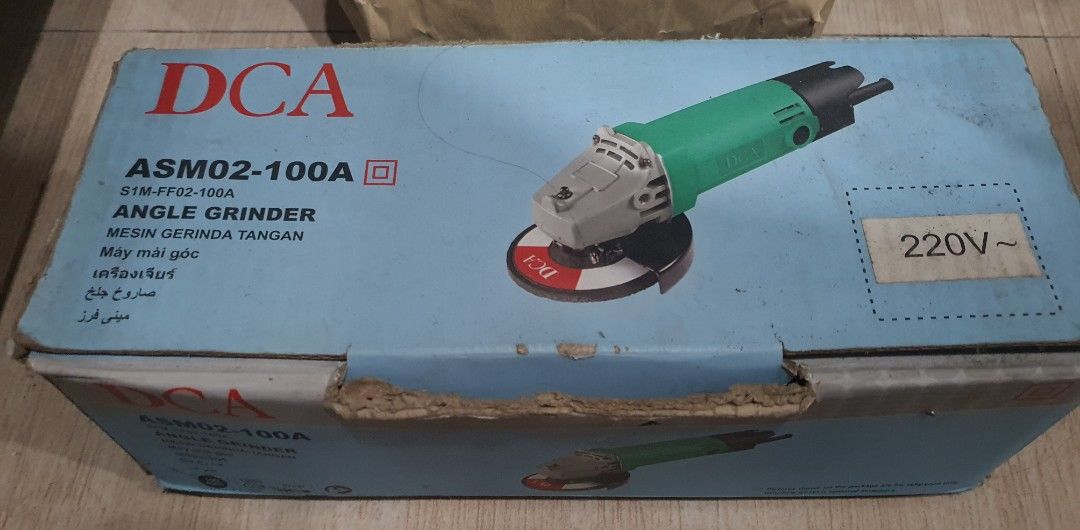 DCA ASM02-100A Angle Grinder (Category: Construction Tools & Equipment) located in Paranaque City. Submitted by nicessities (Listing ID 1469807468, Image 1). Description: - Model: DCA ASM02-100A Angle Grinder (220V) - Color: Green and Black - Condition: Great working condition with original box, personal use, Rarely used - Inclusions: Power cord plus multiple sanding and grinding discs - Ideal Use: Metal cutting, surface prep, and DIY workshop pr
