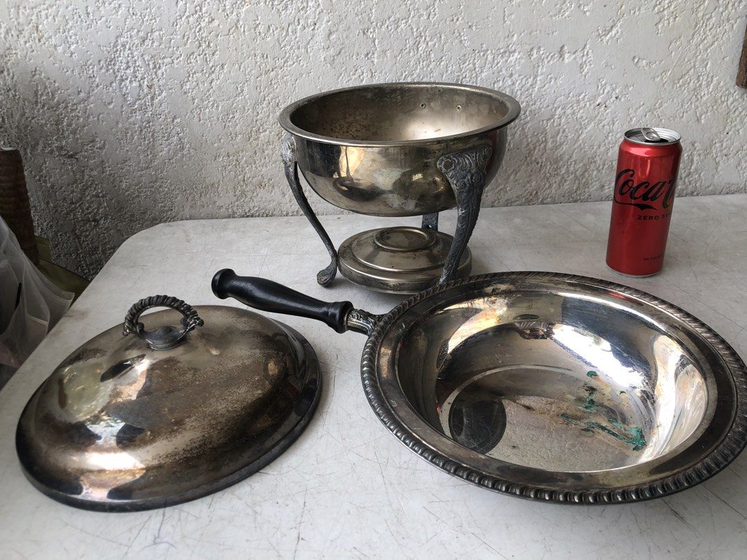Decluttering Vintage Silver Plated Chafing Dish Set # 1 Incomplete As-is (Category: Cookware & Accessories) located in Paranaque City. Submitted by rookie33 (Listing ID 1469808959, Image 2). Description: As-is heavy / no matkings Paranaque Gcash.