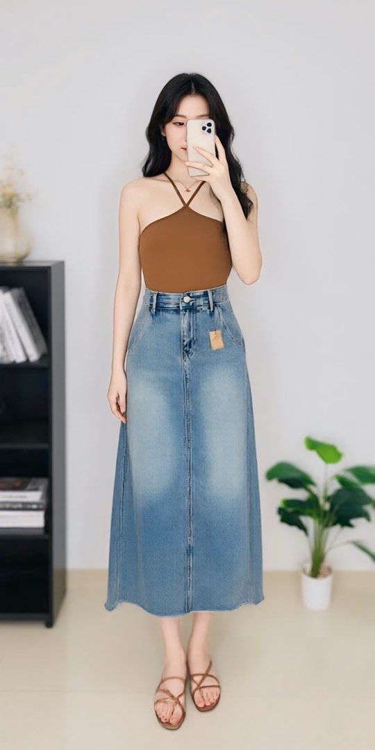 Denim Long Skirt | S: 26-27 (Category: Skirts) located in Manila. Submitted by bengirlclothing (Listing ID 1469773689, Image 1). Description: - Style: Light blue wash denim maxi skirt -Size: 26-27 inches -Length: 36 inches - Styling Tip: Looks amazing paired with a brown halter top.