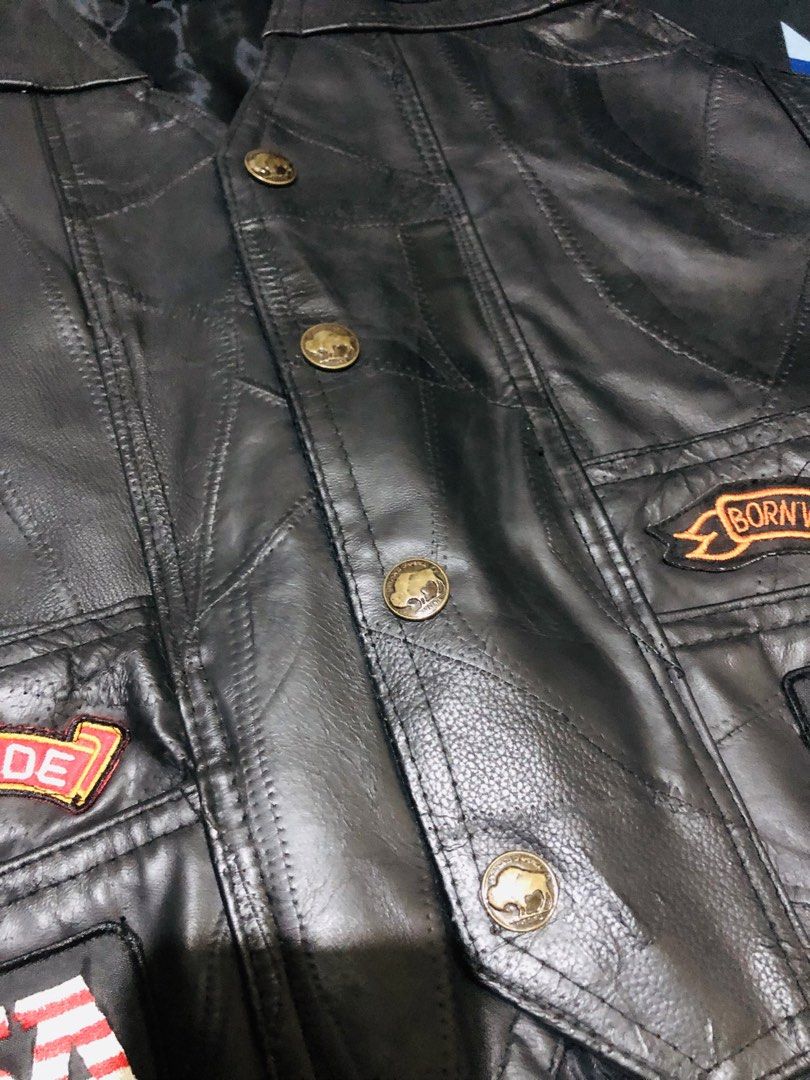 Diamond Plate Genuine Leather Biker Vest (Category: Vests) located in Manila. Submitted by gobvs222 (Listing ID 1469927000, Image 1). Description: - Brand: Diamond Plate - Material: Genuine black leather - Design: Large embroidered 'Live to Ride' eagle and American flag back patch - Hardware: Heavy-duty metal snap buttons with buffalo details - Fit: Adjustable lace-up sides for a custom fit - Storage: Multiple front pockets - Style: Classic heavy