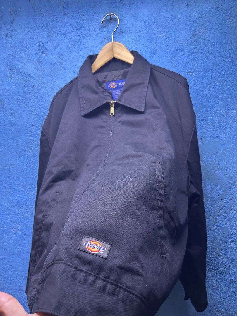 Dickies Quilted Work Jacket Navy Blue XL (Category: Coats, Jackets and Outerwear) located in Quezon City. Submitted by thriftxgoods (Listing ID 1469897992, Image 3). Description: - Brand: Dickies - Color: Navy Blue - Size: XL-RG -Dimension 27x27 - Material: 65% Polyester, 35% Cotton shell - Lining: Quilted nylon with polyurethane foam insulation for extra warmth - Hardware: Durable YKK brass front zipper - Details: Classic collar, small Dickies l