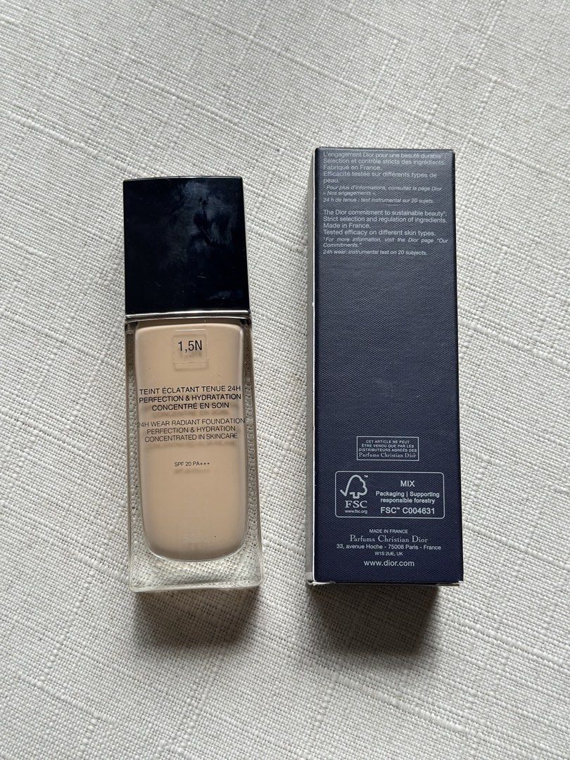 Dior Forever Skin Glow Foundation 1.5N (Category: Makeup) located in Dagupan City. Submitted by bibleeeeee (Listing ID 1469772634, Image 2). Description: OR SWAP WITH SHADES 0.5N TO 1N - Brand: Dior Forever Skin Glow Foundation - Shade: 1.5N - Size: 30ml - Condition: Like New - Inclusion: Original outer box included - Features: 24h wear, radiant finish, with SPF 20 PA+++ - Note: Popular shade available at a discounted price RFS: I got a lighter s