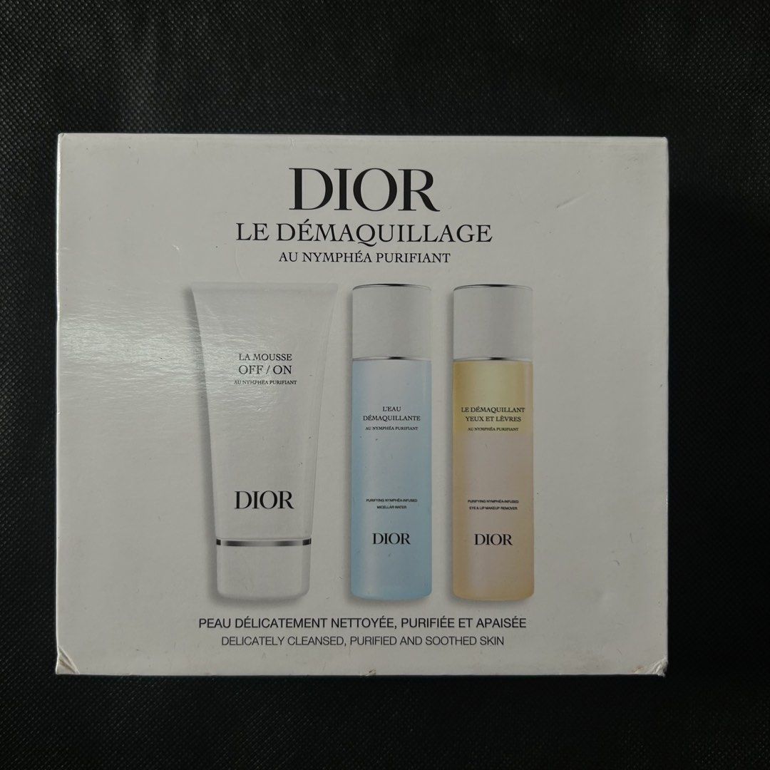 Dior The Cleansing Discovery Ritual Gift Set (Category: Face Care) located in Makati City. Submitted by declutter__queen (Listing ID 1469780312, Image 3). Description: - 100% Authentic Dior Le Démaquillage cleansing set - Brand new and unused in original white presentation box - Includes La Mousse Off/On cleanser (foaming cleanser) - Includes purifying nymphaea-infused micellar water - Includes eye and lip makeup remover - All bottles and tubes s