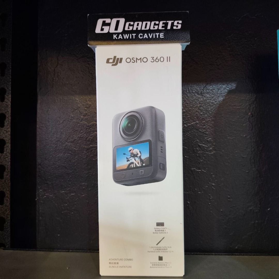 DJI Osmo 360 II Adventure Combo (Category: Video Cameras) located in Cavite. Submitted by jerickher83429 (Listing ID 1469795138, Image 1). Description: - Item: DJI Osmo 360 II Adventure Combo - Condition: Brand new, factory-sealed (from Go Gadgets) - Inclusions: Main action camera, battery case, and extension rod - Ideal for: Motovlogging, travel, and action sports - Status: Unopened box, ready for use.