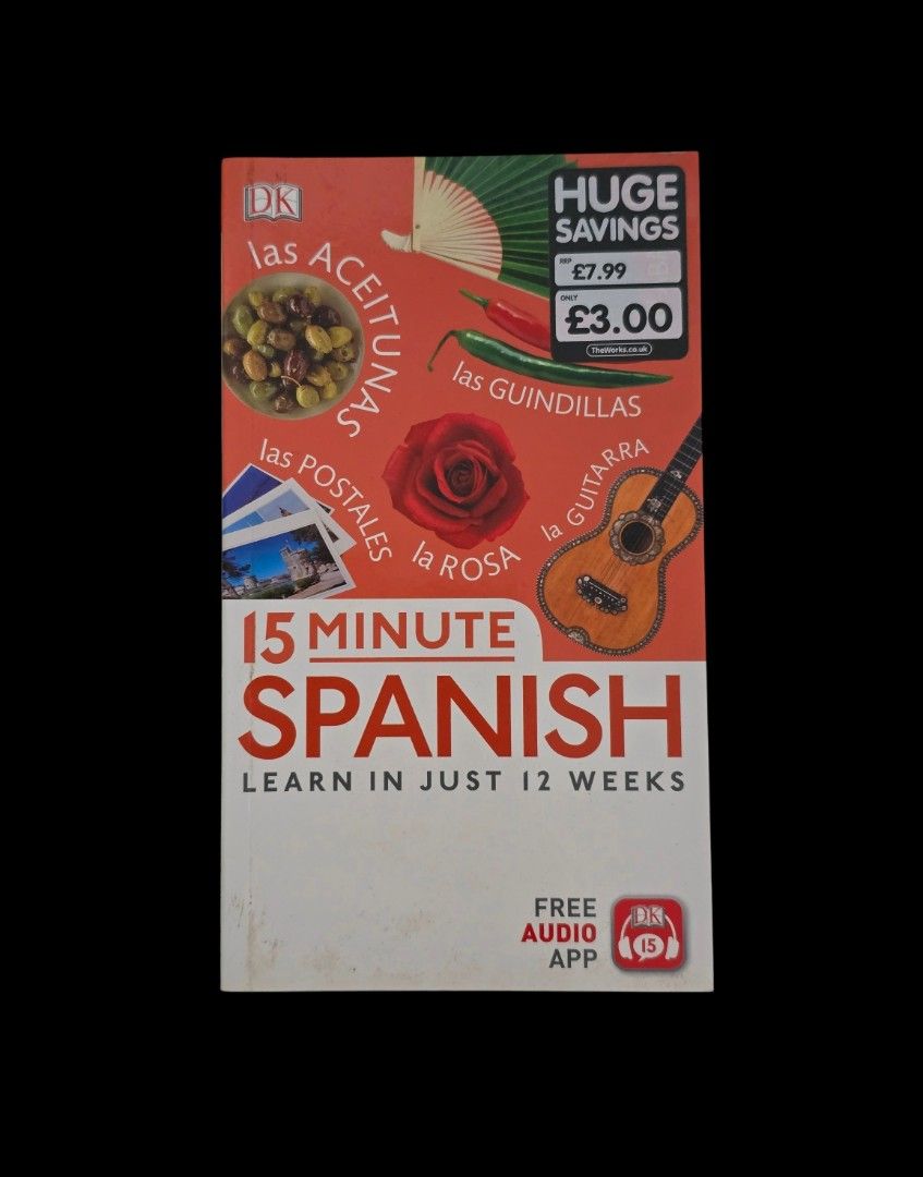 DK 15 Minute Spanish - Learn in Just 12 Weeks (Category: Textbooks) located in Dasmarinas. Submitted by curatedreadsbykat (Listing ID 1469773920, Image 1). Description: ✨ Secondhand ✨ This is a preloved copy so kindly manage your expectations. May have flaws like dents, tanning, foxing, writings, etc. ✨ Kindly swipe left on the picture section of the listing to see the condition of the book..