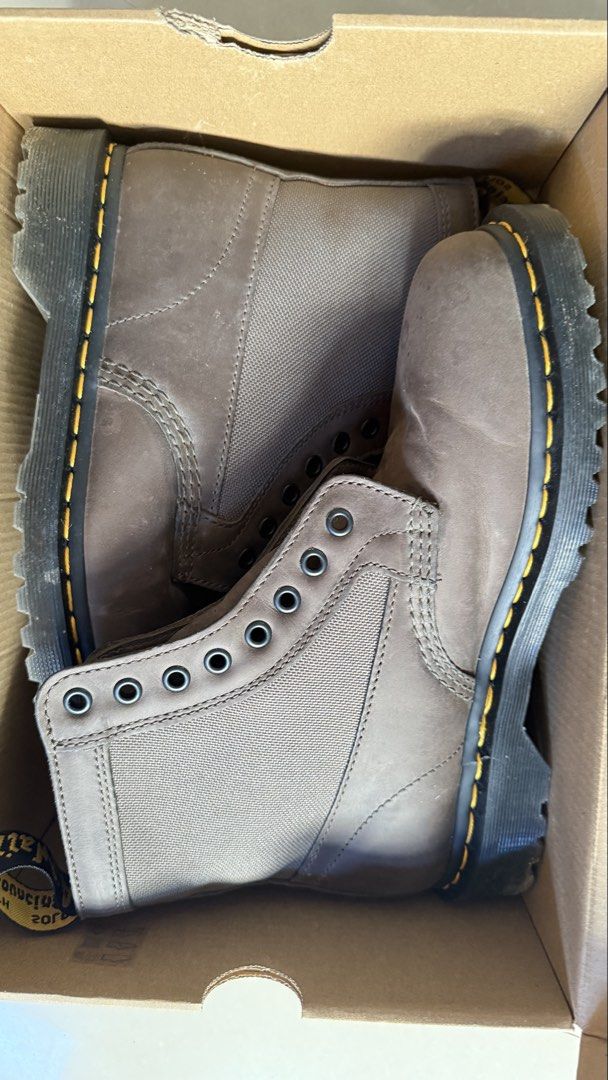 Dr. Martens 1460 Panel Boots Size UK 7 / US M 8 (Category: Boots) located in Digos. Submitted by vavavroom6 (Listing ID 1469901132, Image 2). Description: - Brand: Dr. Martens 1460 Panel Boots - Material: Brown leather and canvas mix - Size: UK 7 / US Men 8 / US Women 9 / EU 41 - Details: Classic yellow welt stitching, sturdy build, and comfortable fit - Inclusion: Comes with original shoebox - Condition: Great everyday boots, ready to wear.