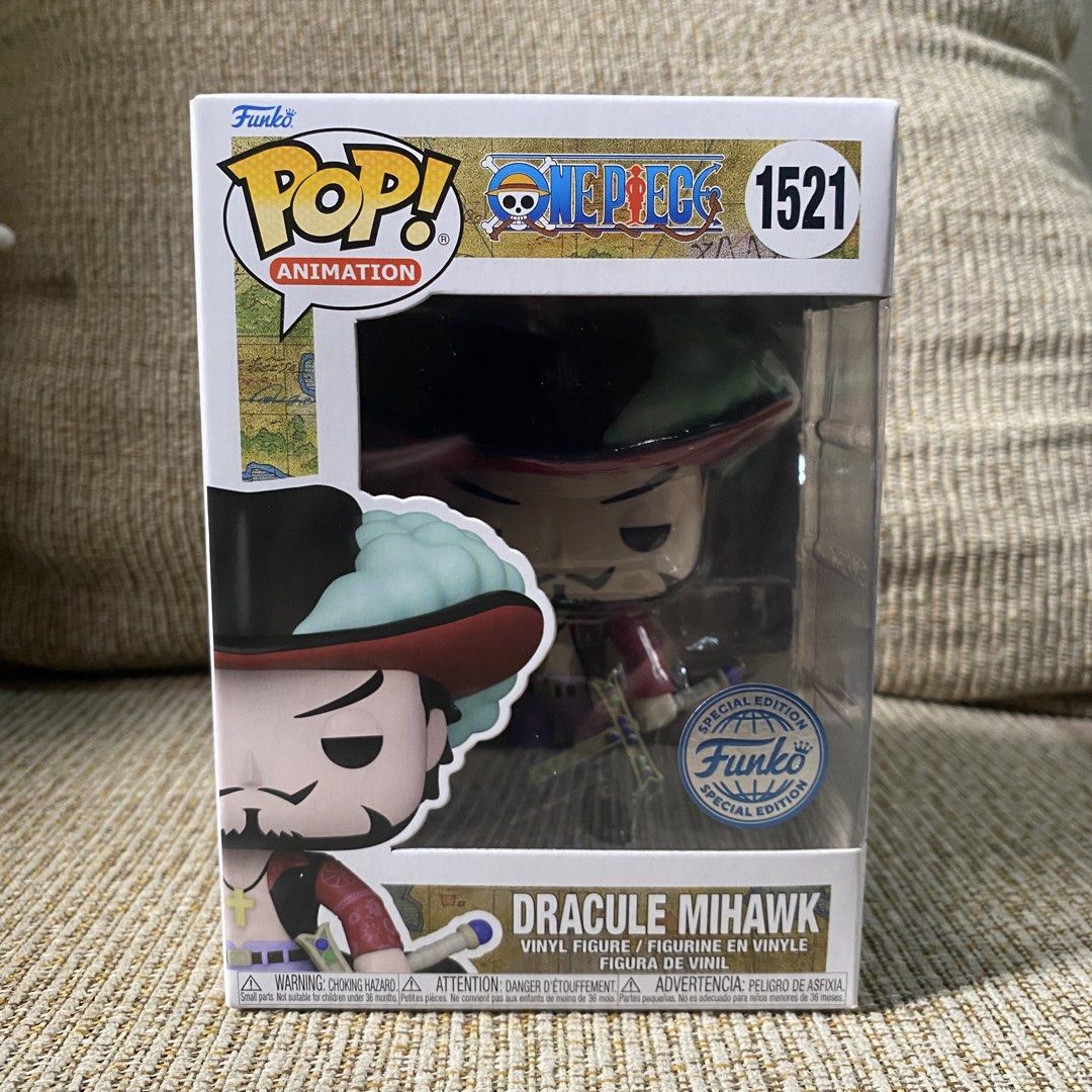Dracule Mihawk Funko Pop (Category: Designer & Blind Box Toys) located in Paranaque City. Submitted by ddaveduave01162 (Listing ID 1469900850, Image 1). Description: - Item: Funko Pop! Vinyl Figure - Dracule Mihawk (#1521) - Features: Special Edition sticker on the front window box - Condition: Mint box with sharp corners and clear plastic - Perfect for: One Piece fans and anime collectors - Shipping or Meet-up available across PH 9-10 Box Condit