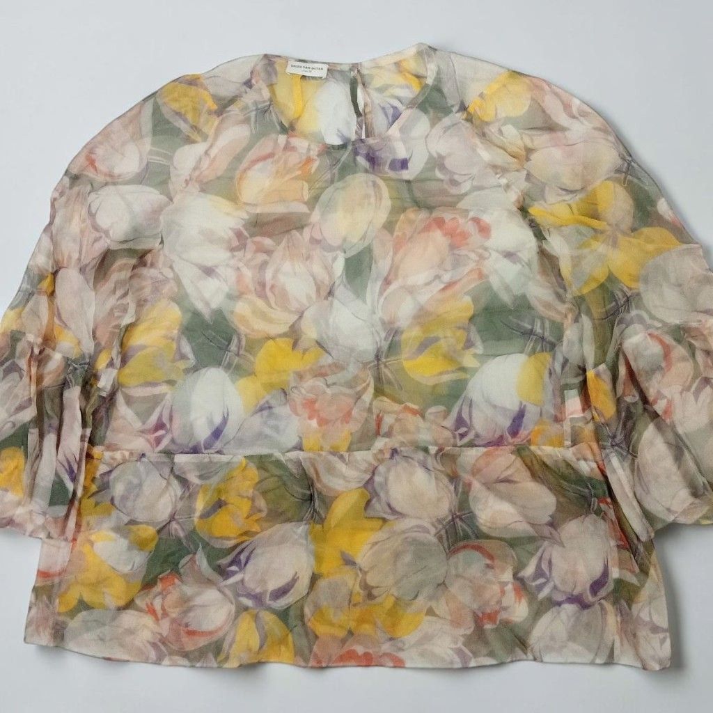Dries Van Noten - Floral See Through - Mesh (Category: Blouses) located in Manila. Submitted by kinstugi.pieces (Listing ID 1469885463, Image 3). Description: Dimes: 22.5 inches, Wdth 13.5 inches, Shldr 22.5 inches, Slv Lngth 27 inches, Lngth 33 inches, Hm Origin: Italy Materials: Silk 100% Authentic/Legit Color Rate: 10/10 Condition: 10/10 Presentable to Use Add Shipping fee.