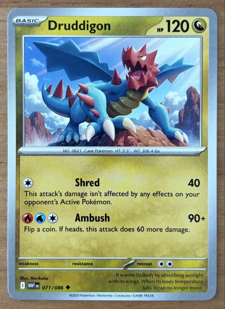 Druddigon | Pokemon Cards ~ White Flare (Category: Raw Singles) located in Makati City. Submitted by cardlab (Listing ID 1469775326, Image 1). Description: Items are 💯 authentic/original/legit. About The Card: •Language: EN • Number: 071/086 • Uncommon • Normal FOR: • Cards ₱99 and below with Card Sleeves • Cards ₱100 and up with Card Sleeves and Used Toploader • ₱10 for Bnew Tops Packaging (If Shipping): ✔️ Plastic cover ✔️ Cardboard ✔️ Bubble 