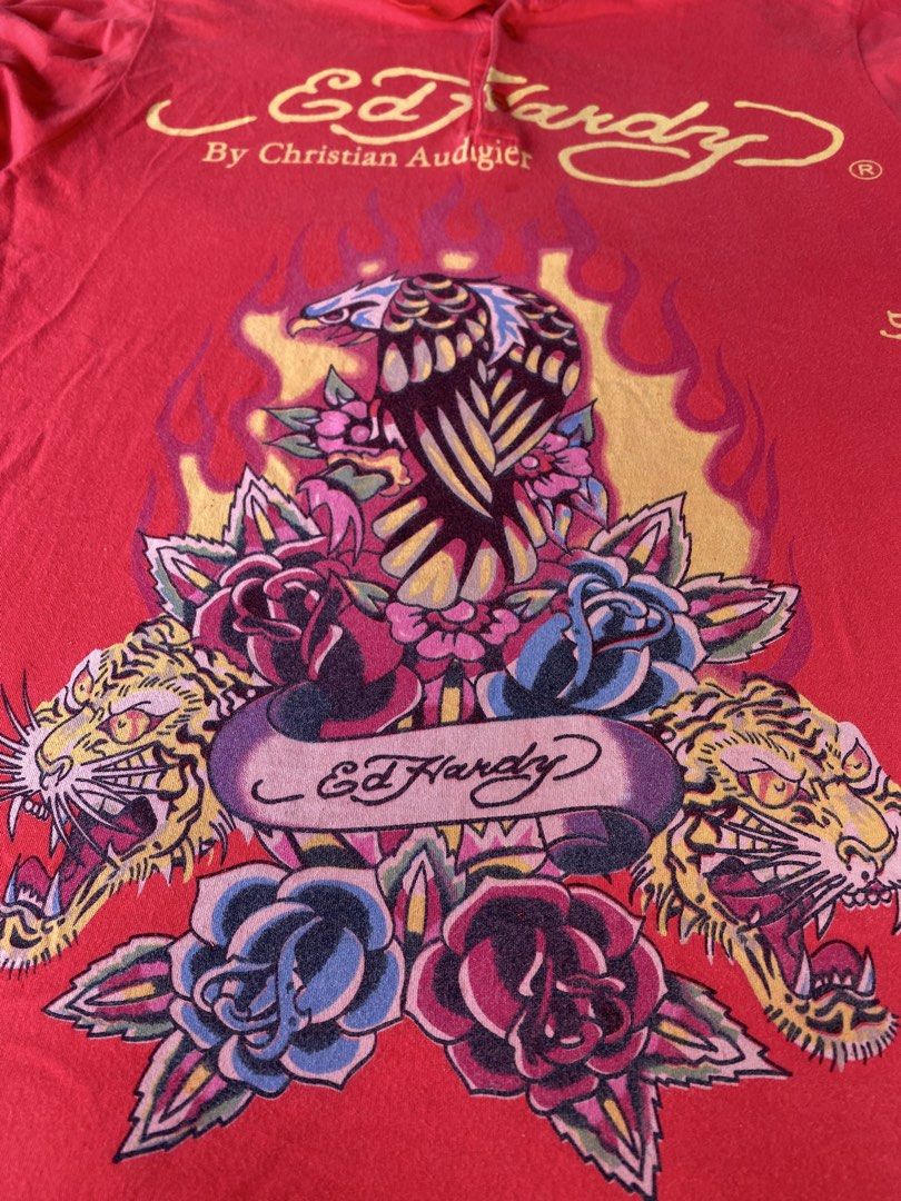 Y2K Ed Hardy polo shirt (Category: Activewear) located in Balete. Submitted by shimien02 (Listing ID 1469816067, Image 3). Description: Excellent condition color rate 9/10 issue: small black stain, multiple tiny pinhole dimes: width 20/ length 29.