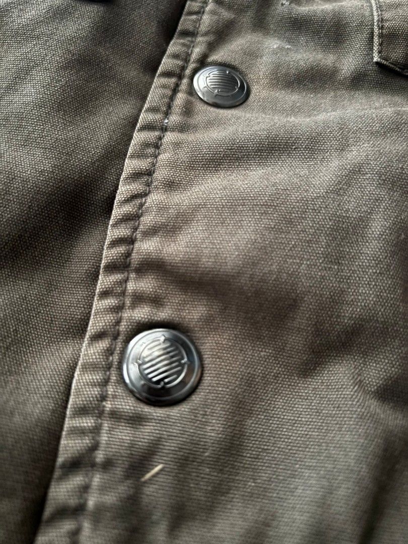 Empyre military style field jacket (Category: Coats, Jackets and Outerwear) located in Manila. Submitted by mfndevera26243 (Listing ID 1469892883, Image 3). Description: Empyre military style field jacket Distressed olive green color 100% cotton Size small on tag 21x29 dimes Best fit on medium to large frame In good condition 599 + sf Loc. Bay Laguna.