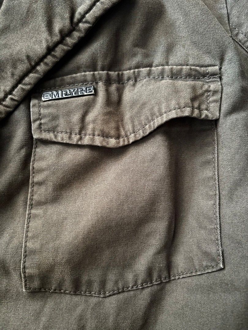 Empyre military style field jacket (Category: Coats, Jackets and Outerwear) located in Manila. Submitted by mfndevera26243 (Listing ID 1469892883, Image 2). Description: Empyre military style field jacket Distressed olive green color 100% cotton Size small on tag 21x29 dimes Best fit on medium to large frame In good condition 599 + sf Loc. Bay Laguna.