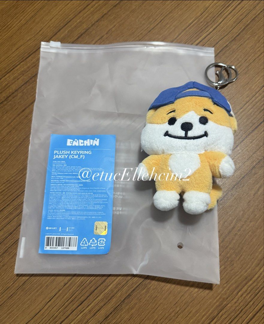 Enchin JAKEY Plush Keyring (Category: Plushies & Soft Toys) located in Pasay City. Submitted by michmonteros (Listing ID 1469870806, Image 1). Description: - Official ENHYPEN ENCHIN plush keyring - Character: Jakey (wearing a cute blue cap) - Comes with attached metal keychain ring - Brand new in original transparent packaging - Includes original blue insert card with barcode - 100% authentic and official merchandise directly from the label.