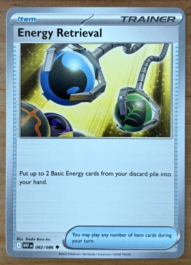 Energy Retrieval | Pokemon Cards ~ White Flare (Category: Raw Singles) located in Makati City. Submitted by cardlab (Listing ID 1469822868, Image 1). Description: Items are 💯 authentic/original/legit. About The Card: •Language: EN • Number: 082/086 • Uncommon • Normal FOR: • Cards ₱99 and below with Card Sleeves • Cards ₱100 and up with Card Sleeves and Used Toploader • ₱10 for Bnew Tops Packaging (If Shipping): ✔️ Plastic cover ✔️ Cardboard ✔️ 