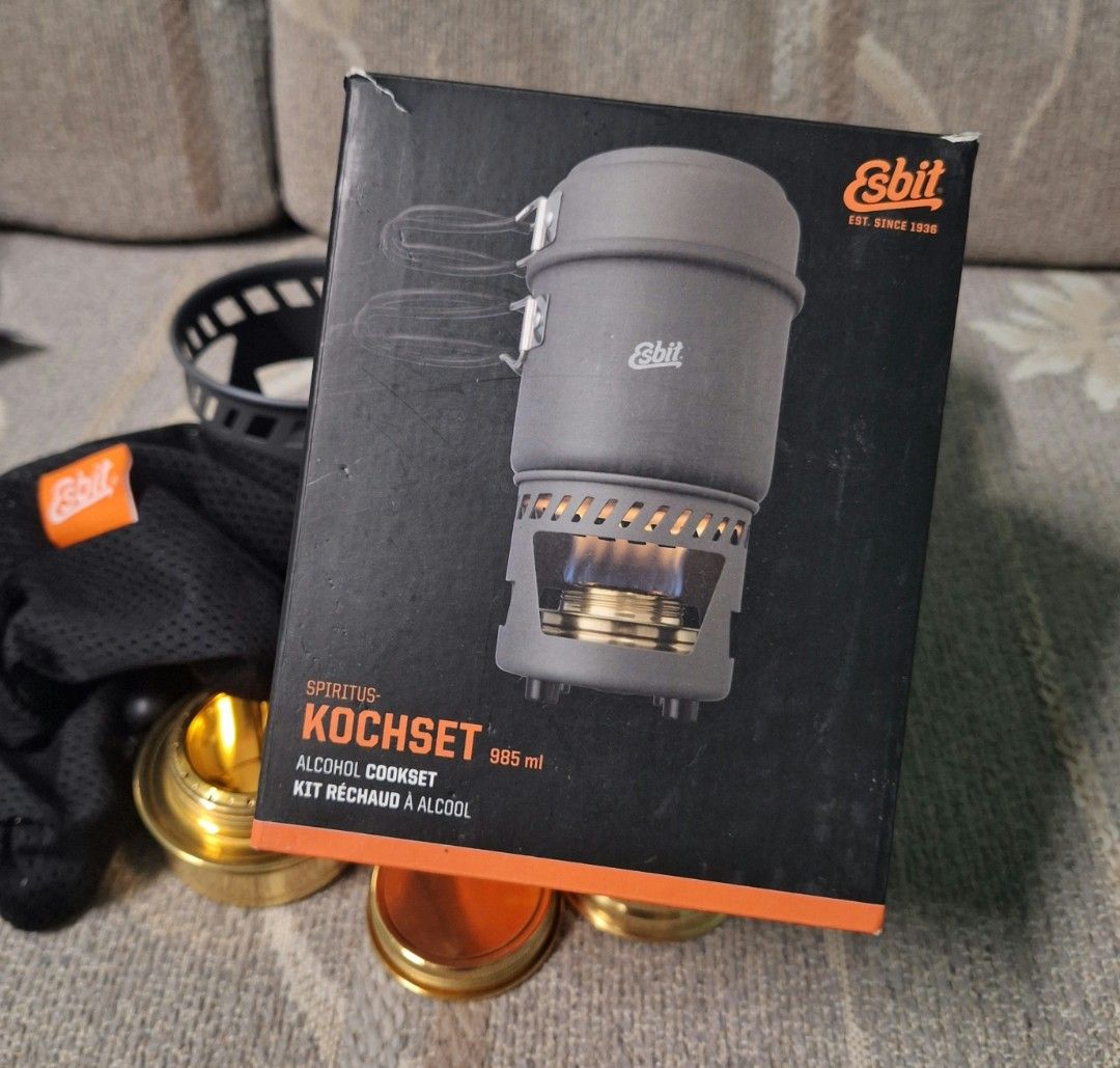 Esbit German Alcohol Stove Cookset (Category: Hiking & Camping) located in Makati City. Submitted by telractrading (Listing ID 1469779492, Image 1). Description: ESBIT ALCOHOL STOVE COOKSET SOLO User Germany UNUSED.