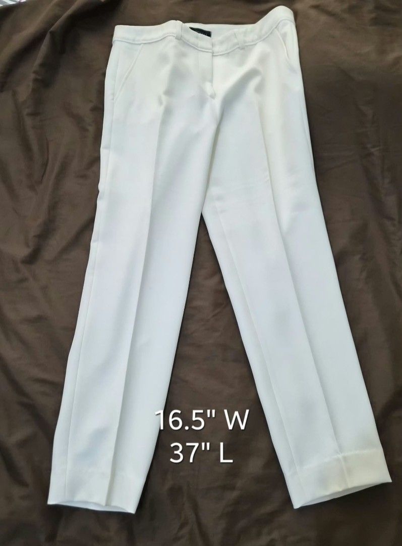 Escada White Tailored Trousers (Category: Jeans) located in Paranaque City. Submitted by calm_youngstore7 (Listing ID 1469878530, Image 2). Description: - Brand: Escada - Color: Crisp white - Style: Classic tailored trousers with pressed creases - Available Sizes (Waist x Length): • Option 1: 14.5" waist, 37" length • Option 2: 15" waist, 36.5" length • Option 3: 16.5" waist, 37" length - Condition: Excellent, clean designer tailoring - Versatile