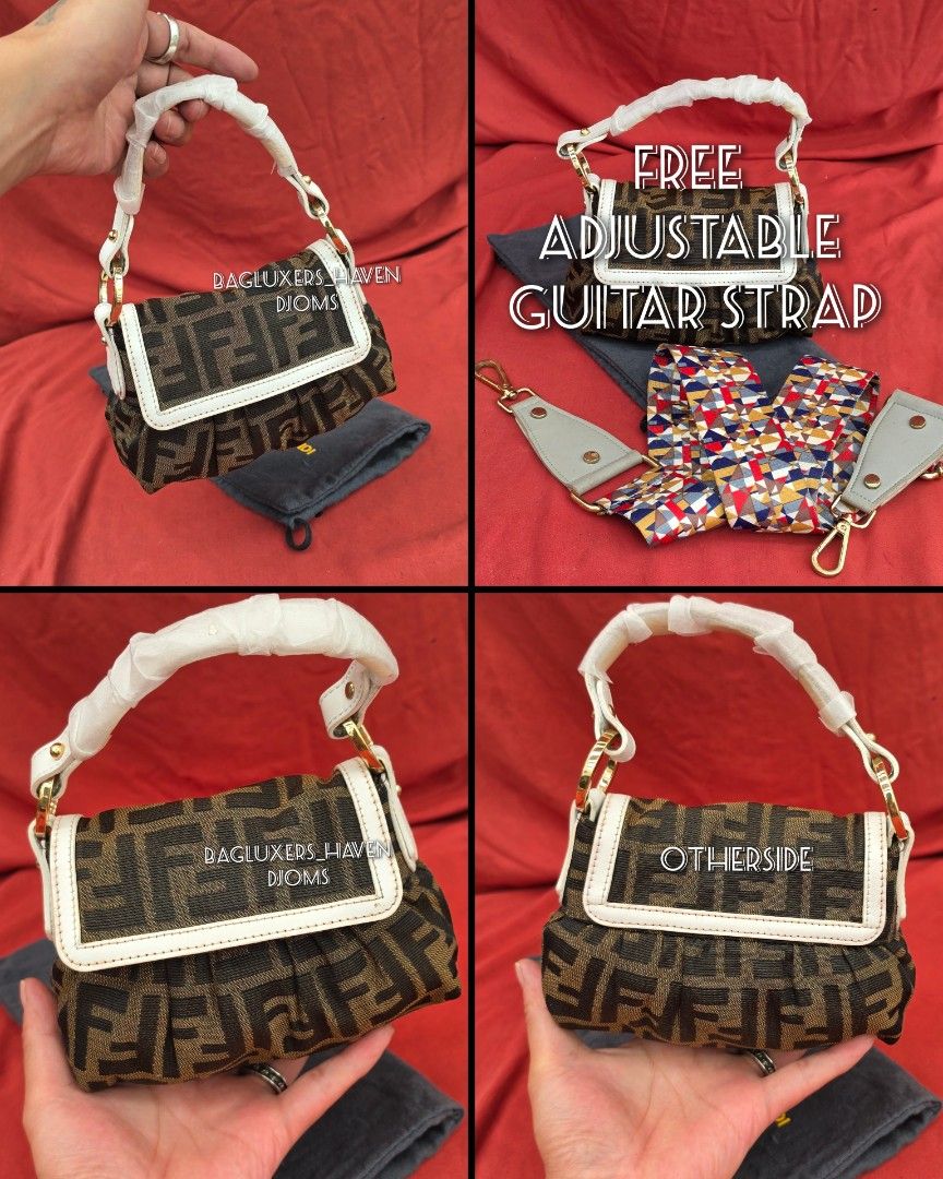 🛑Fendi Mini Chef FF Zucca Top Handle Pochette Bag (Category: Purses & Pouches) located in Baguio. Submitted by bagluxers_haven (Listing ID 1469864877, Image 2). Description: 🛑Authentic Fendi Mini Chef Pochette Bag in FF Zucca Jacquard Fabric w/ White Leather Trims & Gold Hardware 》Not suitable for big phones but still roomy enough for you daily small accessories & essentials 🛑Very Good Used & No Flaws w/ Dustbag & Authenticity Certificate. 🛑D