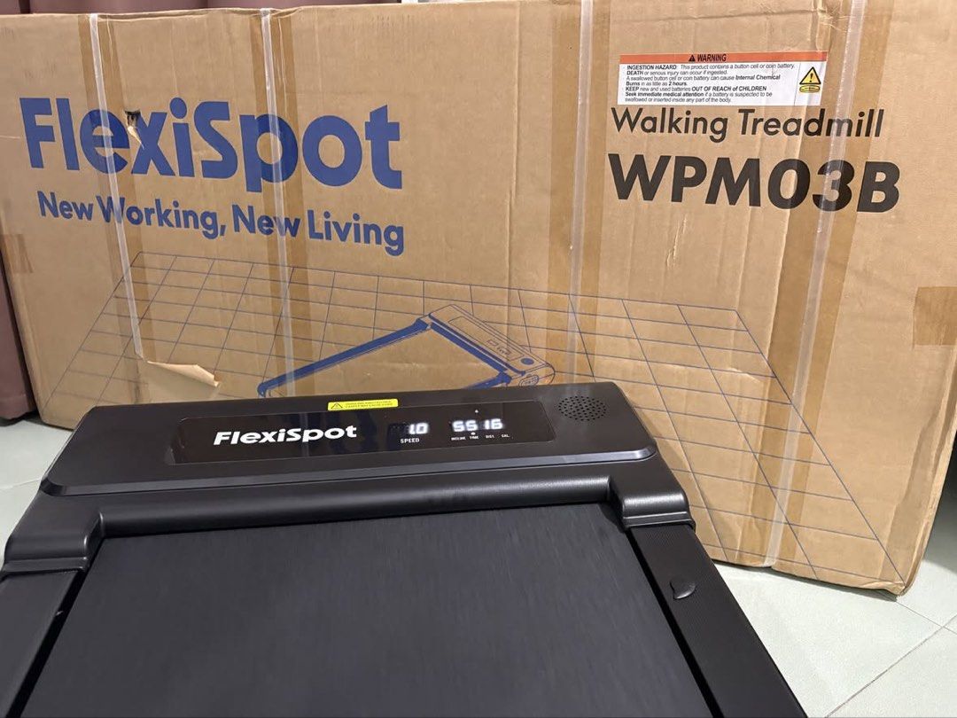 FlexiSpot Walking Treadmill WPM03B (Category: Cardio & Fitness Machines) located in Caloocan City. Submitted by neil_07 (Listing ID 1469881897, Image 1). Description: - Brand: FlexiSpot - Model: WPM03B - Color: Sleek Black - Features: Built-in digital display screen for tracking progress - Ideal for: Home workouts, WFH setups, or under-desk office use - Condition: Excellent, comes with original cardboard packaging box Bought only this year! Di na