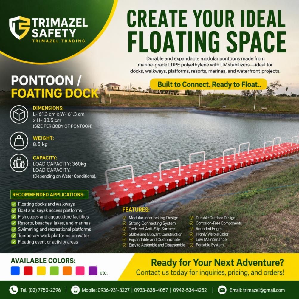 floating docks (Category: Looking For) located in Quezon City. Submitted by irishbayaban20 (Listing ID 1469796558, Image 1). Description: ✅ Guaranteed lowest price ✅ Quality products ✅ 100% LEGIT TRUSTED SUPPLIER! ✅ With Complete Legal Documents ✅ BIR Registered We Supply All Kinds Of PPE Supplies, Raincoat, Hard Hat, Cooler Box, Plastic Trash Bin, Road Barriers, Kayak Boats, Crystal Kayak, Traffic Cone, T-Bollards & All Kinds Of Safety Shoes. Op