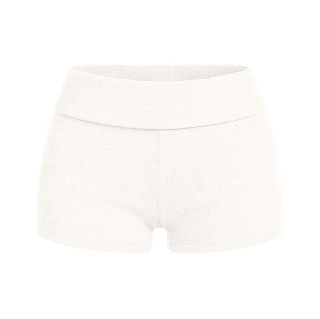 Fold Over Lounge Shorts in White (Category: Shorts) located in Bulacan. Submitted by yana.flrs (Listing ID 1469860152, Image 1). Description: - Color: White (matches everything) - Style: Short cut lounge shorts - Material: Super stretchy knit - Features: Thick, comfortable waistband - Best for: Sleeping, relaxing, activewear or chilling at home.
