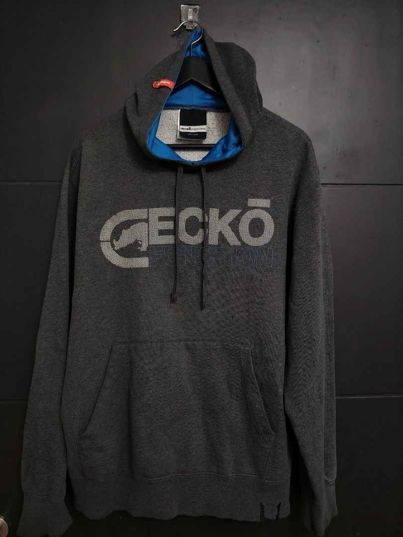 For sale Ecko Function Grey Hoodie Sweatshirt Size M (Category: Coats, Jackets and Outerwear) located in Mandaluyong City. Submitted by derekalava (Listing ID 1469838546, Image 1). Description: For sale Ecko Function Grey Hoodie Sweatshirt Size M Brand: Ecko Function - Size: Men's Medium - Color: Dark grey with bright blue inner hood lining and accents - Material: 60% cotton, 40% polyester blend - Design: Large white graphic logo on chest, matchi