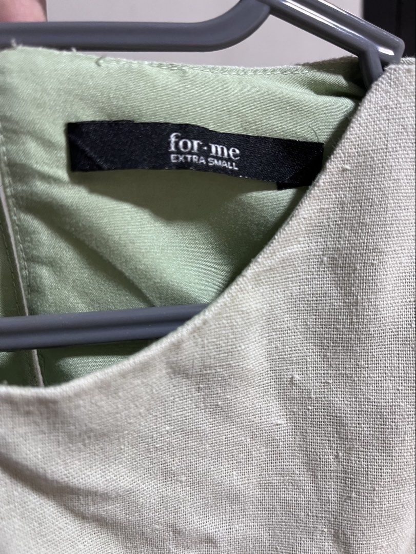 FORME Sage Green Linen Dress (Category: Dresses) located in Mexico. Submitted by inthetropics (Listing ID 1469895504, Image 3). Description: No flaws. Not faded. Lighting may affect the photo quality. Used a few times. Mall bought. Linen fabric with inner lining. Best for airconditioned room/cold weather. Extra small on tag..