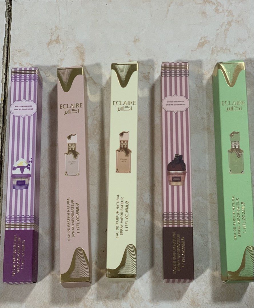 Various 35ml original perfume for sale 850 each (Category: Fragrance & Deodorants) located in Manila. Submitted by zealocean.4c3a50 (Listing ID 1469873725, Image 1). Description: -850 Each perfume -10 travel-size perfume sprays in popular and trending scents - Brands and fragrances include Eclaire, Club de Nuit, Fakhar Lattafa, and Asad Zanzibar - Volume: 35ml (1.17 fl. oz.) eau de parfum natural spray per bottle - Condition: 100% brand new, unop