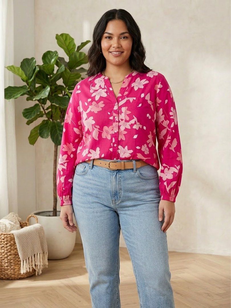 Free Assembly Floral Print Button-Down Blouse (Category: Blouses) located in Balanga. Submitted by jamilbeauty5 (Listing ID 1469818610, Image 2). Description: Free Assembly Floral Blouse, Pink Floral Long Sleeve, Cotton Split Neck Top, US Brand Blouse, Bright Summer Casual Top Large Has vibrant color, worn once, no issues- excellent condition; bought in US walmart store.