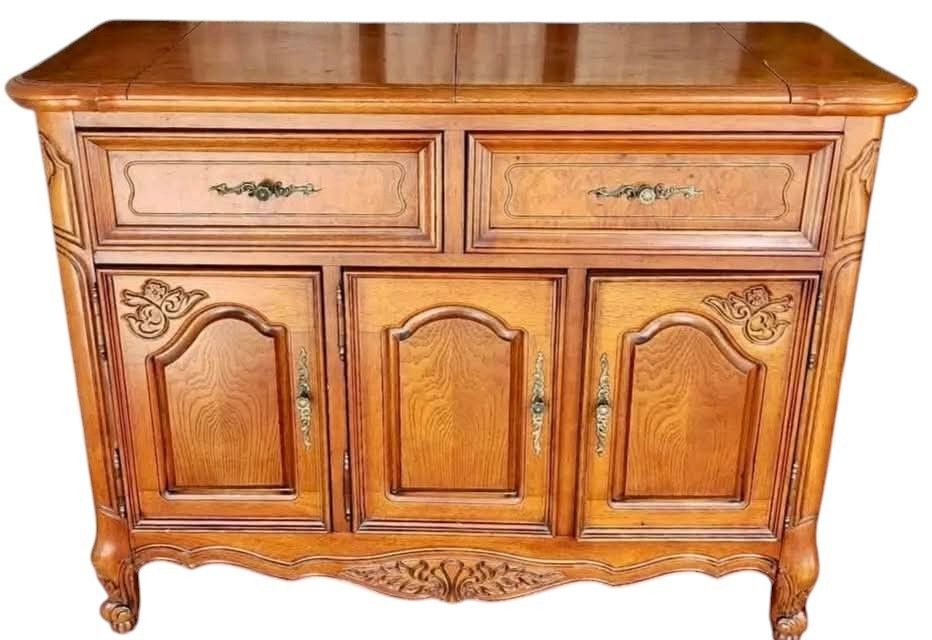 French Louis XV Style Solid Wood Sideboard / Buffet Cabinet (Category: Shelves, Cabinets & Racks) located in Mexico. Submitted by mgracejapansurplus (Listing ID 1469861978, Image 1). Description: ✨ Full Description French Louis XV Style Solid Wood Sideboard / Buffet Cabinet - Exquisite vintage design with intricate hand-carved floral & scroll details, curved legs & elegant molding - Heavy, premium solid wood — built to last, timeless craftsmanshi