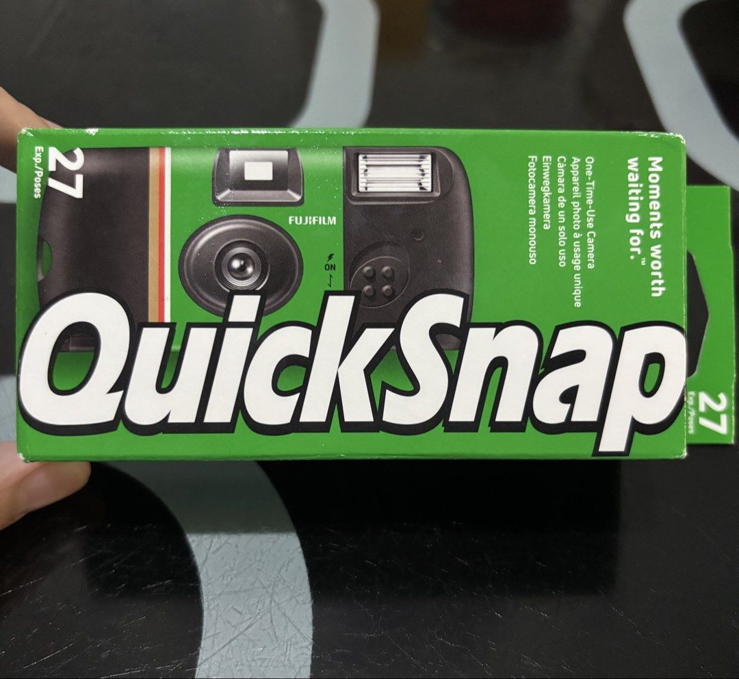 Fujifilm QuickSnap 27 Exposures One-Time-Use Camera (Category: Cameras) located in Manila. Submitted by kennn.cordova02 (Listing ID 1469830822, Image 1). Description: - Authentic Fujifilm QuickSnap disposable camera - Brand new in factory-sealed green box - 27 exposures total - Built-in flash for low-light shooting - Perfect for travels, parties, and weekend outings - Message us to order!.