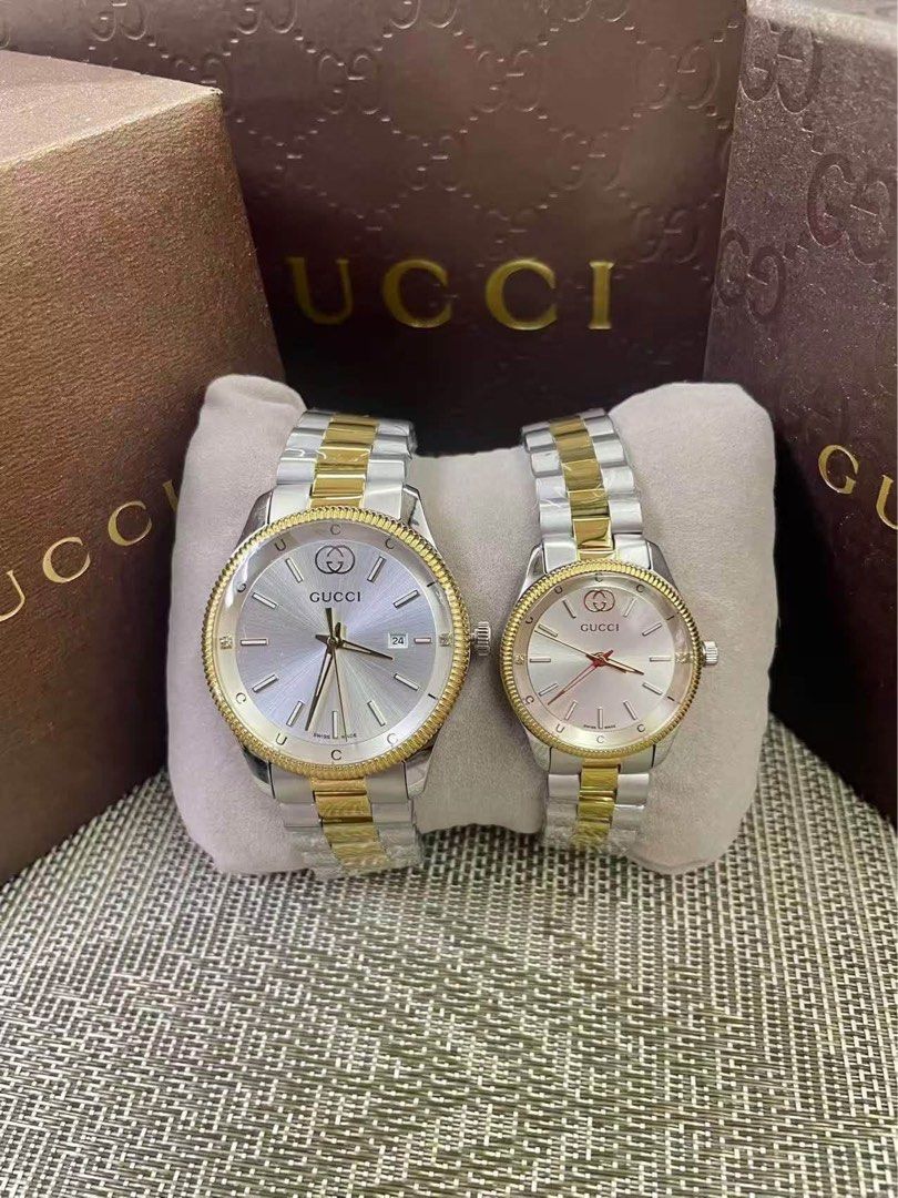 GG Couple Watch (Category: Women's Watches) located in Manila. Submitted by bagsandshoesmanymore (Listing ID 1469812492, Image 1). Description: Gucci Couple Watch Two tone gold Actual picture posted Paperbag, box and tag Stainless steel .