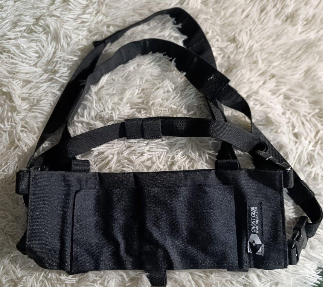 Ghost Gear Black Tactical Chest Rig MOLLE (Category: Backpacks) located in Bacoor. Submitted by MommahAnnaOnlineShop (Listing ID 1469878522, Image 1). Description: - Brand: Ghost Gear - Color: Black - Material: Durable nylon webbing - MOLLE webbing across the front for custom pouch and gear attachment - Fully adjustable shoulder straps for a secure and comfortable fit - Equipped with reliable side-release buckles - Features a practical utility po