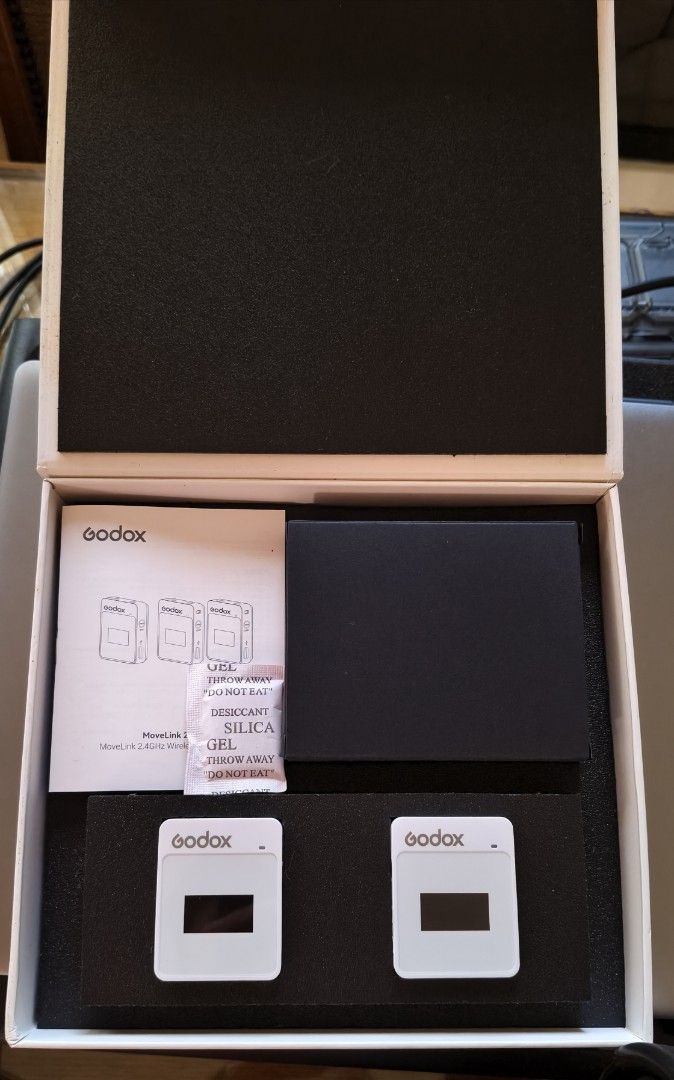 Godox MoveLink II M1 Wireless Microphone System (Category: Microphones) located in Bamban. Submitted by jpthrift_90210 (Listing ID 1469900197, Image 2). Description: - Model: Godox MoveLink II M1 (2.4GHz Wireless Microphone) - Color: Clean White - Inclusions: 1x Transmitter, 1x Receiver, Manual, and Original Box - Condition: Excellent, neatly stored in original foam inserts - Best for: Vlogs, interviews, and content creation - RFS: Decluttering /