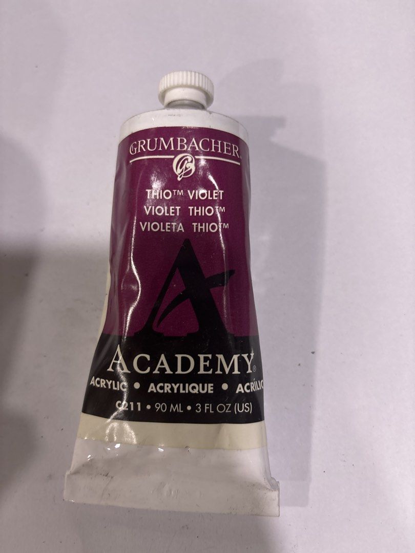 Grumbacher Academy Thio Violet Acrylic Paint 90ml (Category: Craft Supplies & Tools) located in Mandaluyong City. Submitted by clothescarousel (Listing ID 1469908816, Image 1). Description: - Brand: Grumbacher Academy - Shade: Thio Violet - Size: Big 90ml (3 fl oz) - Ideal for art projects, canvas work, and painting crafts - Packaging: Standard squeeze tube with secure screw cap.