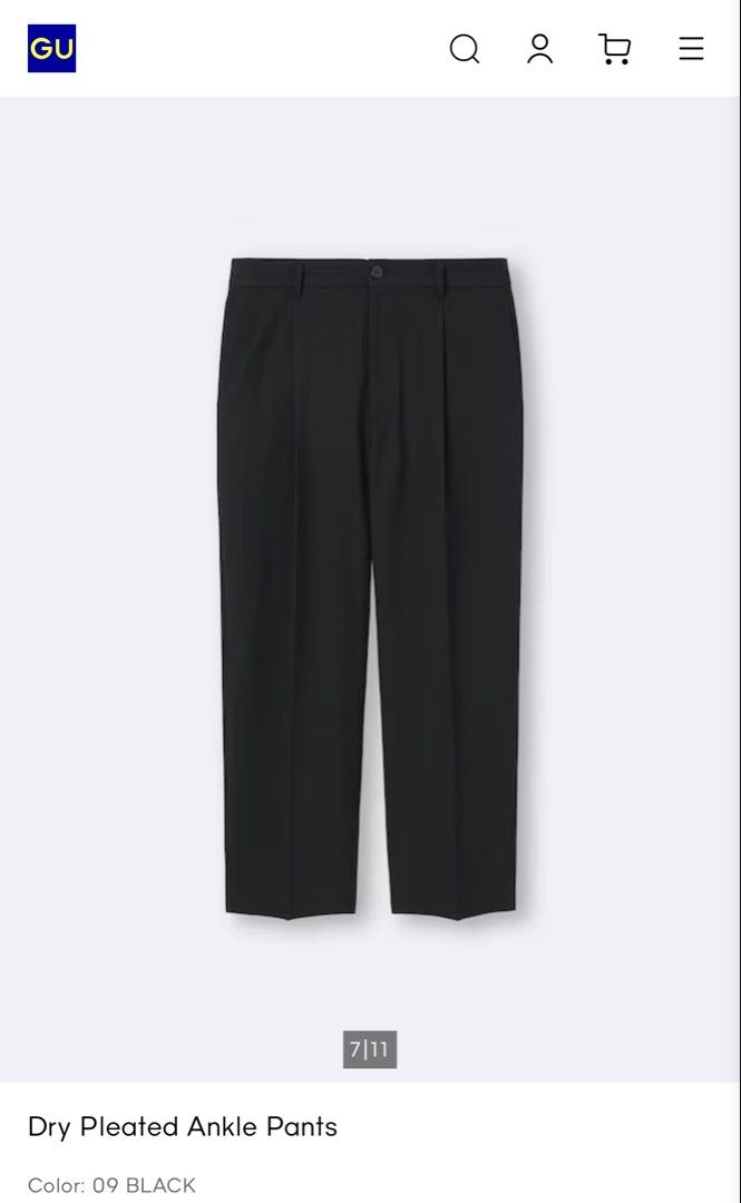 GU Dry Pleated Ankle Pants Black Size M (Category: Trousers) located in Cavite. Submitted by yakultjeni85475 (Listing ID 1469920975, Image 1). Description: - Brand/Model: GU dry pleated ankle pants - Color: Black - Size: M - Material: Lightweight fabric - Features: Front pleats for a clean, tailored shape - Style: Versatile for casual or smart outfits - Condition: Clean, label tag intact.