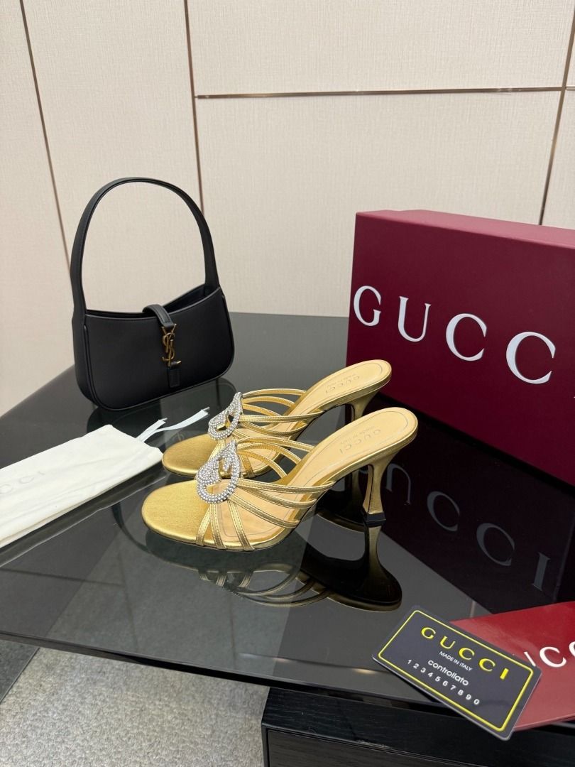 GUCC Double G Crystal Slippers（from china) (Category: Heels) located in Muntinlupa City. Submitted by bravelion-c40a7f (Listing ID 1469903647, Image 2). Description: GUCC Double G Crystal Slippers The material is made of calf patent leather The inner lining and footbed are all lambskin Italian imported leather sole Sizes: 35-39.