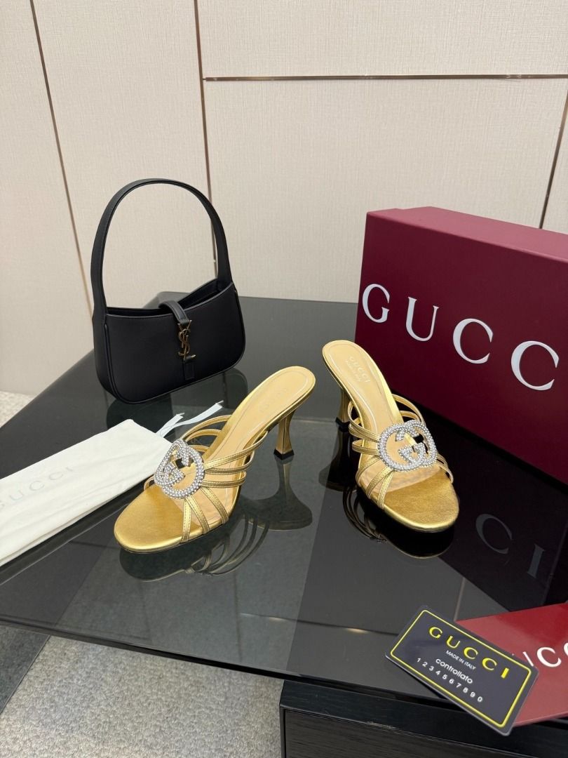 GUCC Double G Crystal Slippers（from china) (Category: Heels) located in Muntinlupa City. Submitted by bravelion-c40a7f (Listing ID 1469903647, Image 3). Description: GUCC Double G Crystal Slippers The material is made of calf patent leather The inner lining and footbed are all lambskin Italian imported leather sole Sizes: 35-39.