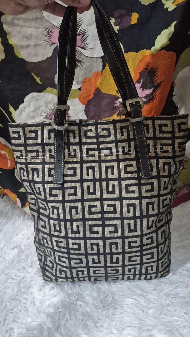 Gucci Geometric Print Canvas Tote Bag (Category: Tote Bags) located in Baguio. Submitted by jhaz_bags (Listing ID 1469900894, Image 1). Description: - Brand: Gucci - Design: Brown and beige geometric monogram canvas with solid dark brown leather base - Straps: Dark brown leather with adjustable buckles - Exterior: Front vertical zip pocket with leather trim and stylish tassel zipper pull - Interior: Brown fabric lining with official serial number