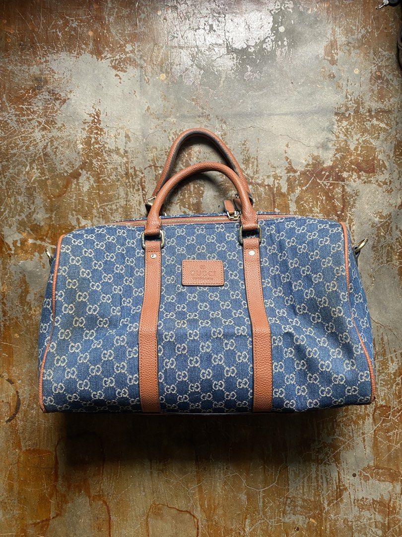 Gucci Monogram Denim Boston Bag (Category: Luxury Bags & Wallets) located in Manila. Submitted by gabrielpolicarpio_ (Listing ID 1469852160, Image 1). Description: - Authentic Gucci denim Boston bag with iconic GG monogram - Stylish brown leather trim and sturdy top handles - Features a stamped exterior leather tag - Secure top zip closure - Clean beige fabric interior lining - Includes an interior zipped pocket with Gucci Made in Italy leather p