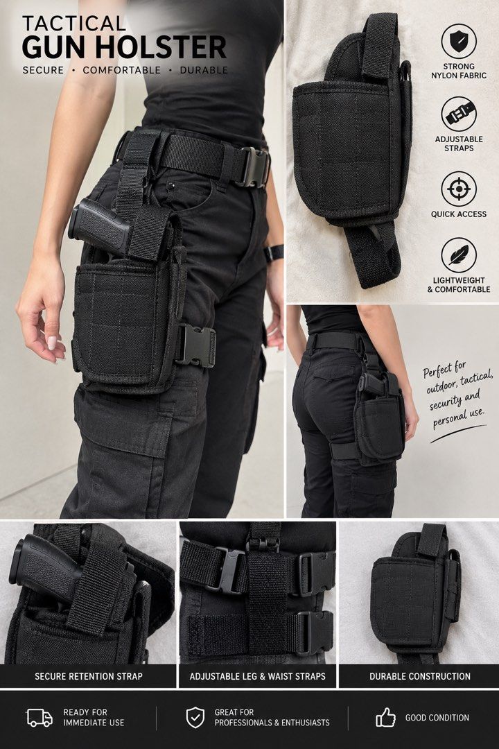 Gun holster (Category: Other Sports Equipment and Supplies) located in Caloocan City. Submitted by trebdy01 (Listing ID 1469783905, Image 1). Description: 🖤 BLACK TACTICAL GUN HOLSTER – UNISEX Looking for a practical tactical holster? This black nylon gun holder features adjustable straps and secure buckle closures for a comfortable fit. Suitable for both men and women. ✨ Durable nylon material ✨ Adjustable straps ✨ Lightweight and practical des