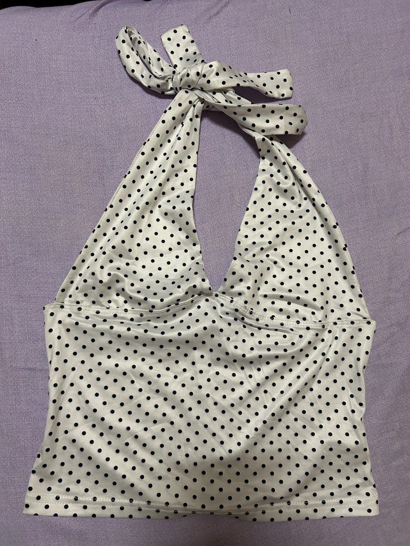 halter polka dot top (Category: Sleeveless) located in Manila. Submitted by cole0702 (Listing ID 1469893248, Image 1). Description: * Please manage expectations (this is not brand new) * Color may slightly vary due to lighting * No return, refund, or exchange * Check all photos before purchasing * SFs/DFs: shouldered by the buyer.